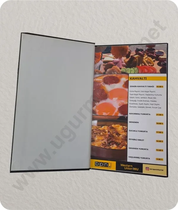 Restoran Ciltli Menü - Uğur Matbaa baskı örneği