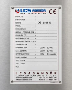 lcs asansor makine bilgi etiketi baskisi